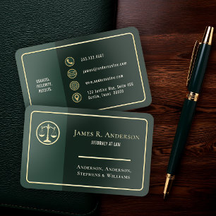 Luxury Attorney Law Firm Forest Green Gold Classic Foil Business Cards