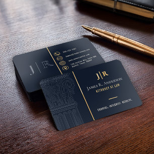 Luxury Attorney Law Firm Midnight Navy Gold Foil Spot Gloss Business Cards