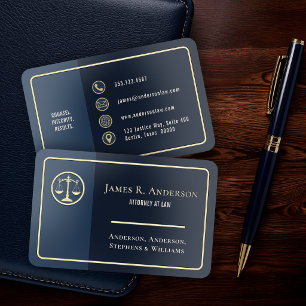 Luxury Attorney Law Firm Navy Gold Classic Foil Business Cards