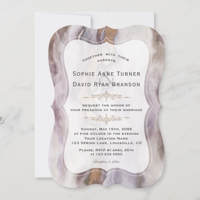 Luxury Aurum Purple Marble Wedding Invitation (Front)