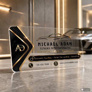 Luxury Auto Detailing Black Gold Clear Acrylic Business Cards