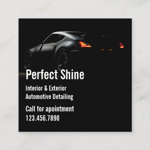 Luxury Auto Detailing Car Cleaning Repair Black Square Business Card