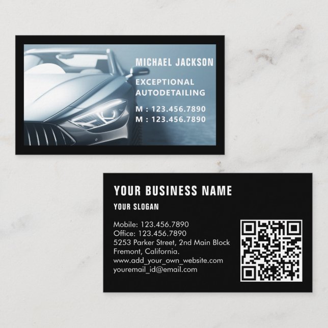 Luxury Auto Detailing Car Cleaning Repair QR Code  Business Card (Front/Back)