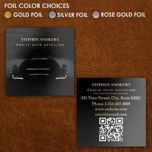 Luxury Auto Detailing Car Cleaning Repair QR Code Foil Business Cards