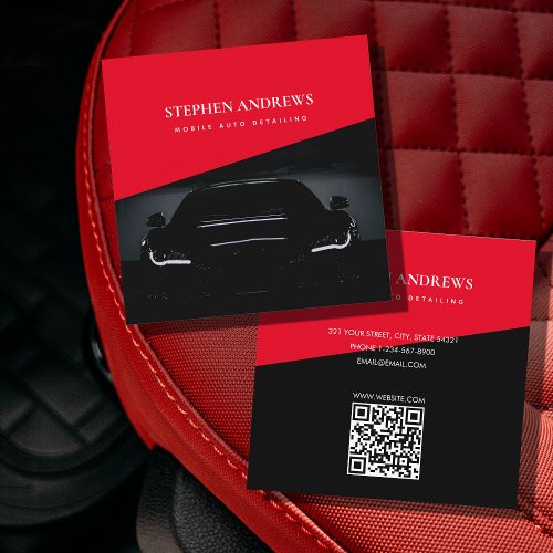 Luxury Auto Detailing Car Cleaning Repair Red Square Business Card