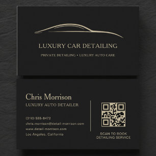 Luxury Auto Detailing QR Code Black & Gold Business Card