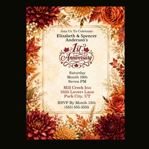 Luxury Autumn 1st Anniversary Party Invitation