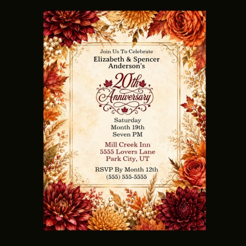 Luxury Autumn 20th Anniversary Party Invitation