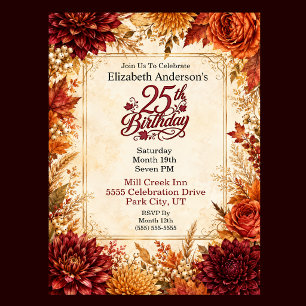 Luxury Autumn 25th Birthday Party Invitation