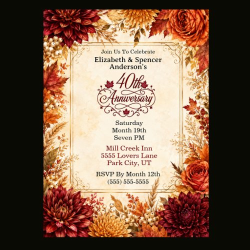 Luxury Autumn 40th Anniversary Party Invitation