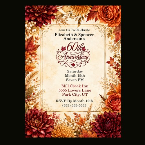 Luxury Autumn 60th Anniversary Party Invitation