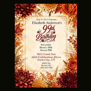 Luxury Autumn 99th Birthday Party Invitation