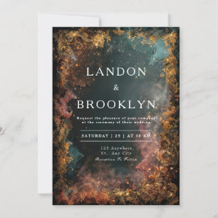 Luxury Autumn Gold Forest Starry Night Wedding Invitation