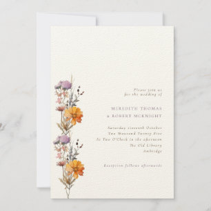 Luxury Autumn Orange & Purple Wildflowers Wedding Invitation