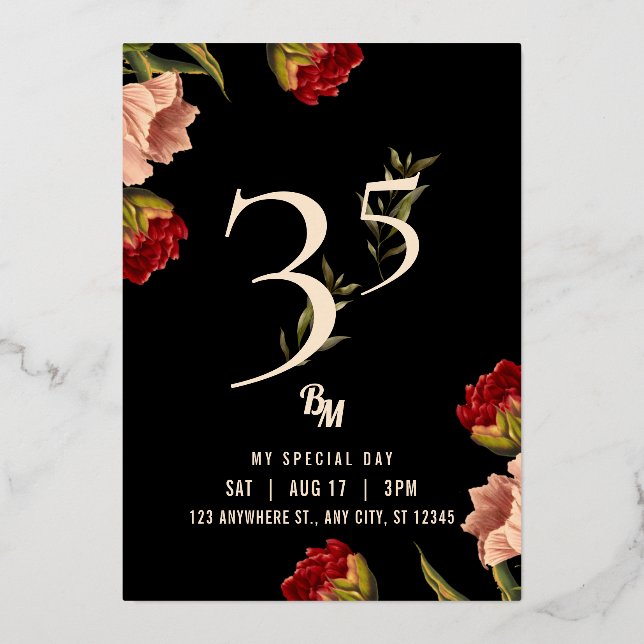 Luxury Avant Garde Baroque BM 35th Birthday  Foil Invitation (Front)
