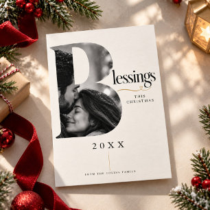 Luxury B Letter Blessings Couple Photo Religious  Holiday Card