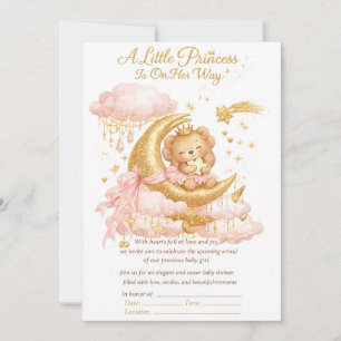 Luxury Baby Girl Shower Invitation Pink Gold Moon 