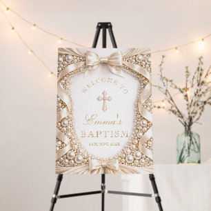 Luxury Baptism Pearl and Satin Bow Welcome Foam Board