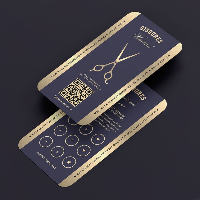 Luxury Barber Navy Gold Barbershop Loyalty Card (Luxury Barber Navy Gold Barbershop Loyalty Card
)
