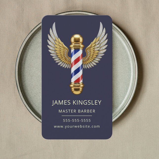 Luxury Barber Pole Haircut Professional Barbershop Business Card (Creator Uploaded)