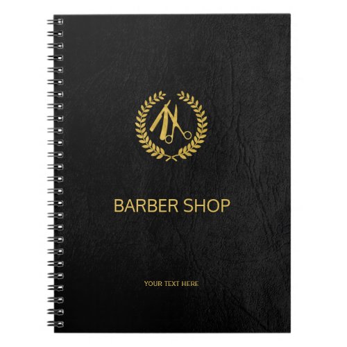 Luxury barber shop black leather look gold notebook