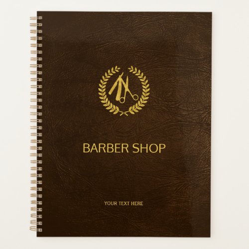 Luxury barber shop brown leather look gold planner