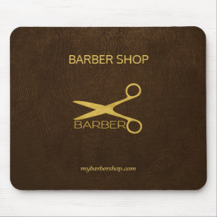 Luxury barber shop dark brown leather look gold mouse pad
