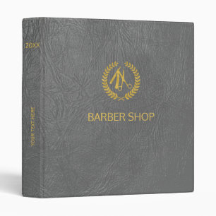 Luxury barber shop dark grey leather look gold 3 ring binder