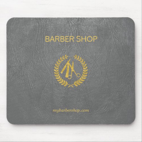 Luxury barber shop dark grey leather look gold mouse pad