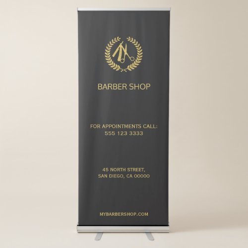 Luxury barber shop gold and editable black color retractable banner