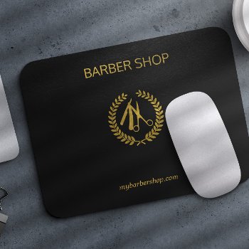 Luxury Barber Shop Gold Black Leather Look Gold Mouse Pad by uniqueoffice at Zazzle