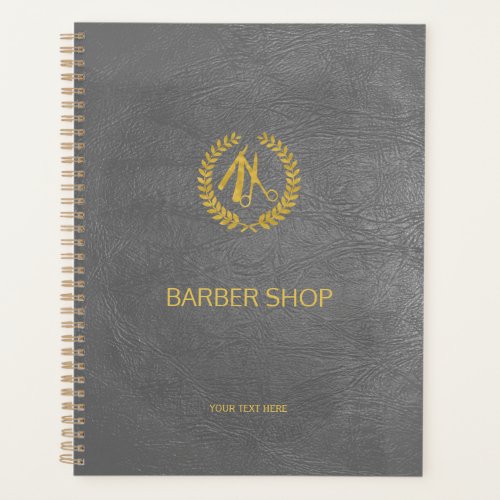 Luxury barber shop grey leather look gold planner