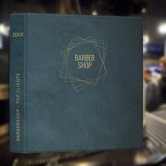 Luxury barber shop navy gold elegant 3 ring binder (Creator Uploaded)