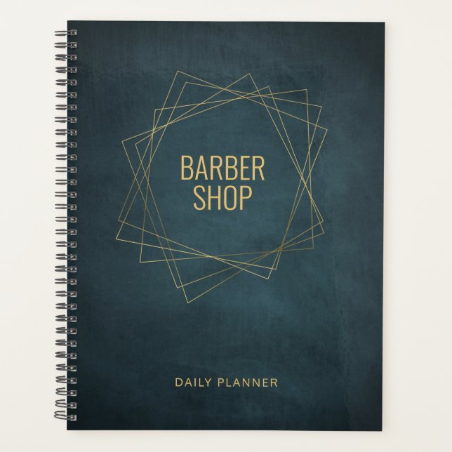 Luxury barber shop navy gold elegant planner (Front)