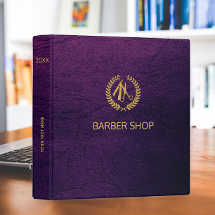 Luxury barber shop purple leather look gold binder