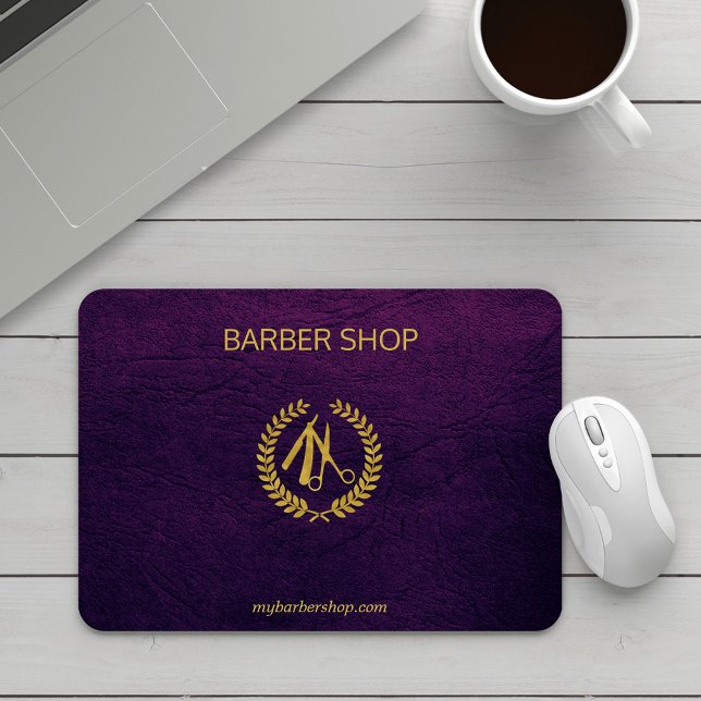 Luxury barber shop purple leather look gold mouse pad (Creator Uploaded)