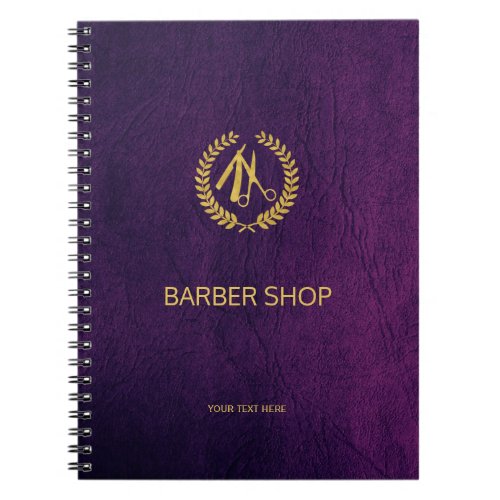 Luxury barber shop purple leather look gold notebook