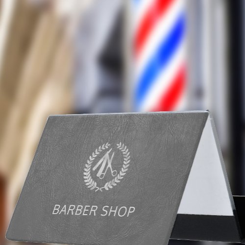 Luxury barber shop silver dark grey leather look desk business card holder