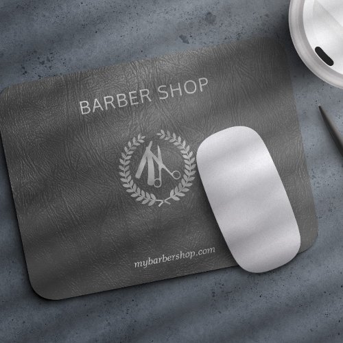 Luxury barber shop silver dark grey leather look mouse pad
