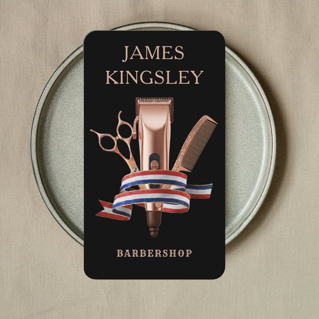 Luxury Barber Studio Professional Barbershop Black Business Card (Creator Uploaded)