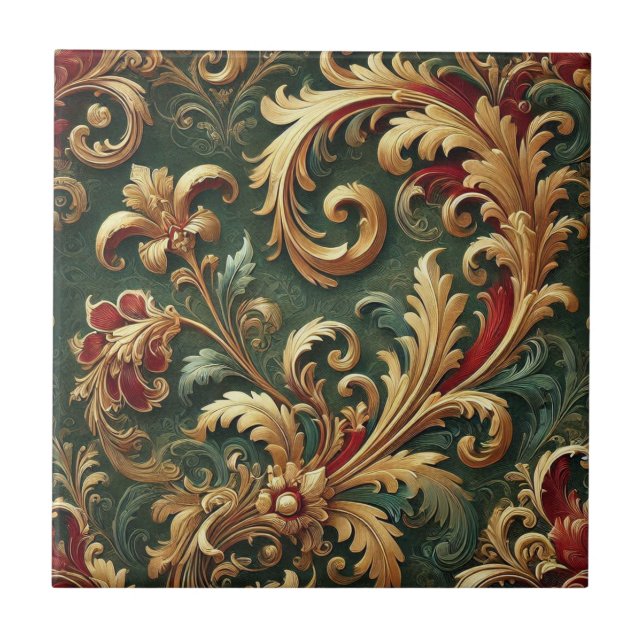 Luxury Baroque Damask Pattern Ceramic Tile (Front)