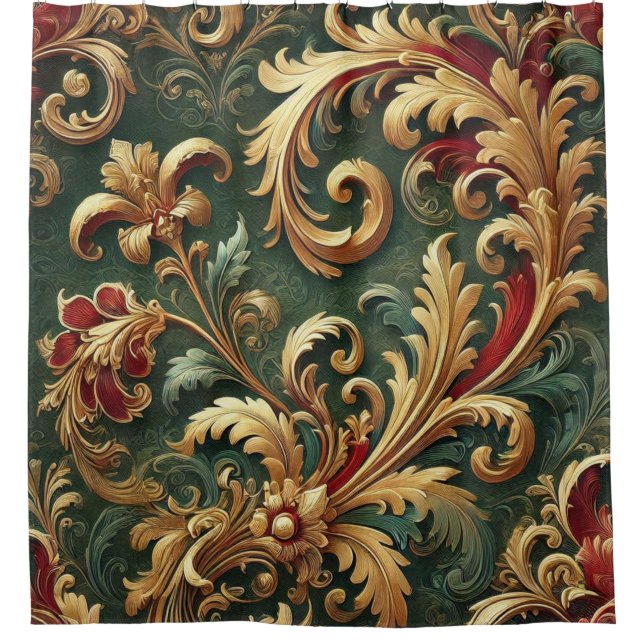 Luxury Baroque Damask Pattern Shower Curtain (Front)