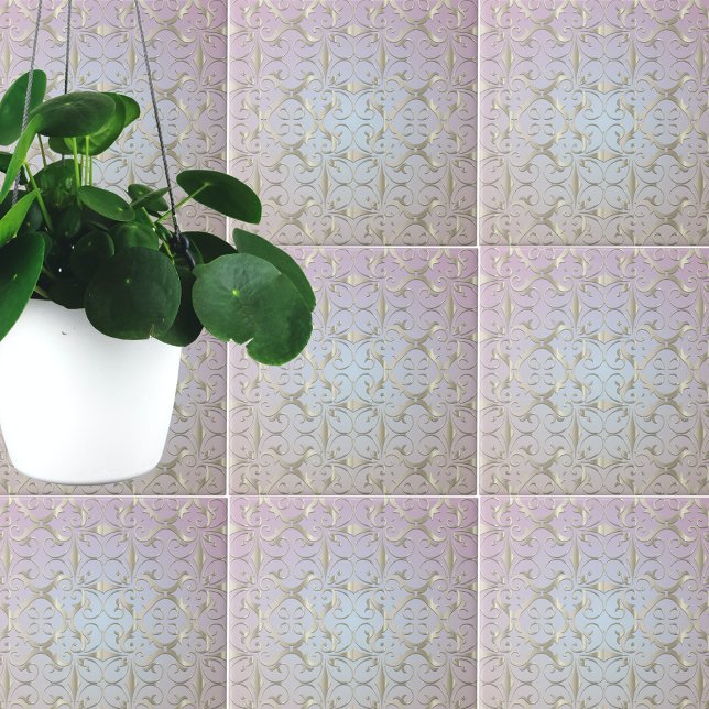 Luxury Baroque Gold Damask Pattern On Pastel Ombre Ceramic Tile (Creator Uploaded)