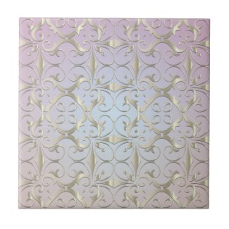 Luxury Baroque Gold Damask Pattern On Pastel Ombre Ceramic Tile