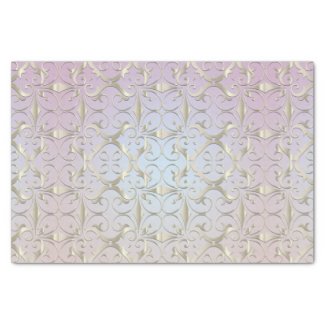 Luxury Baroque Gold Damask Pattern On Pastel Ombre Tissue Paper