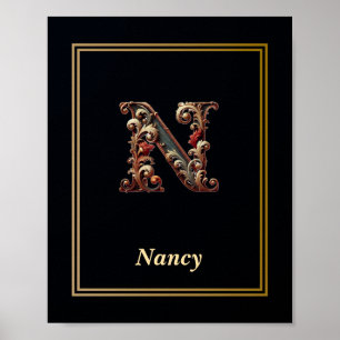 Luxury Baroque Letter N Monogram Poster 