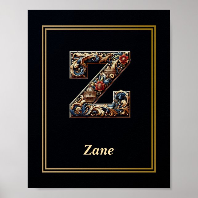 Luxury Baroque Letter Z Monogram Poster  (Front)