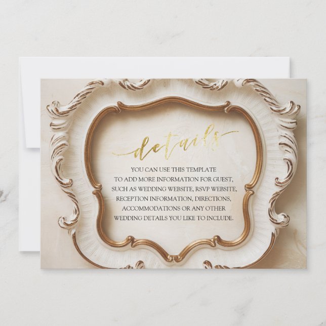 Luxury Baroque White and Gold Wedding Details Invitation (Front)