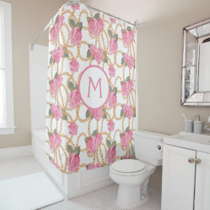 Luxury Bath Curtains - Luxe Chains Pink Roses