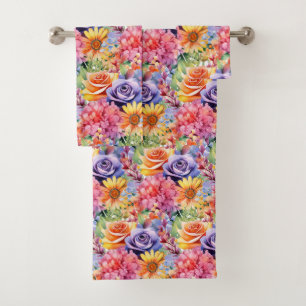 Luxury Bath Towel Set Pamper Yourself w/ Flowers